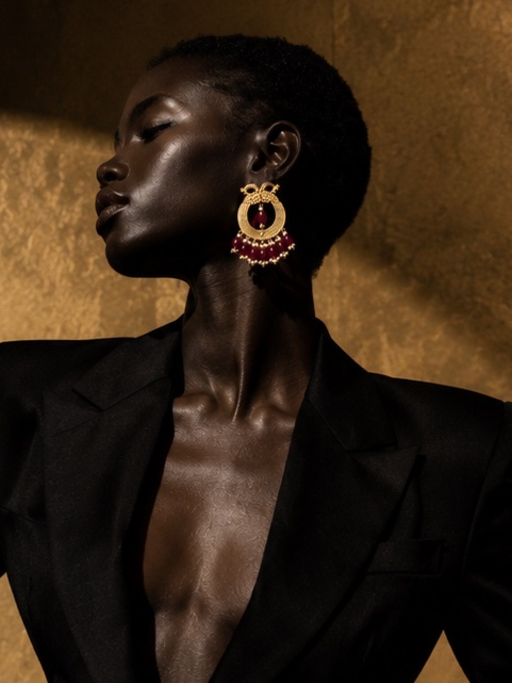Gold Hoop Earrings with Burgundy Bead Fringe - Women Jewelry